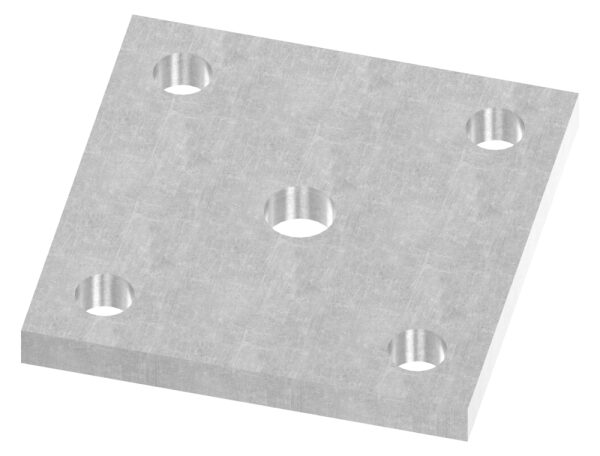 Ankerplatte 100x100x10mm, 4 Befestigungsbohrungen Ø 13mm, 1 Mittelbohrung Ø 15,8mm, S235JR