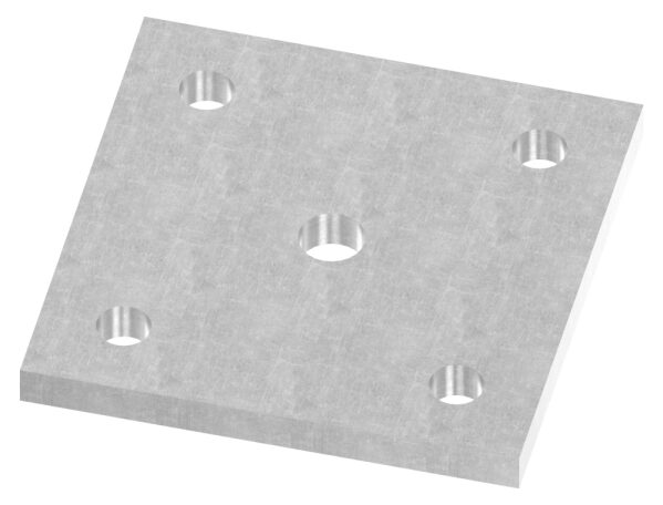 Ankerplatte 120x120x10mm, 4 Befestigungsbohrungen Ø 13mm, 1 Mittelbohrung Ø 15,8mm, gelasert, S235JR