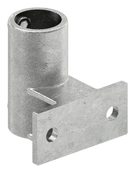 Wandhalter mit 2 Befestigungsbohrungen, für Rohr Ø 42,4mm, Lochkreis 73mm, LochØ 9mm, Temperguss, feuer- und nachträglich elektroverzinkt