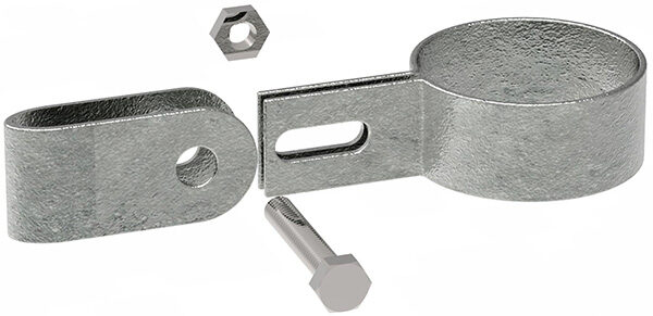 Halter einseitig bis max. Gitterdicke 8mm, für Rohr Ø 42,4mm, Temperguss, feuer- und nachträglich elektroverzinkt