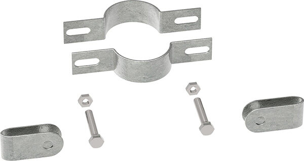 Halter beidseitig bis max. Gitterdicke 8mm, für Rohr Ø 42,4mm, Temperguss, feuer- und nachträglich elektroverzinkt