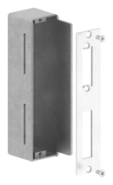 Schließkasten zum Anschweißen für 40mm Schlosskasten, geeignet für elektrischen Türöffner, aus Stahl  S235, Schließblech V2A geschliffen
