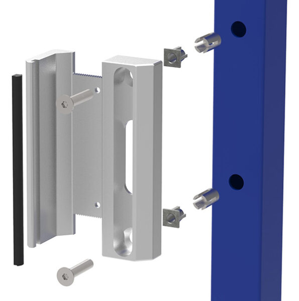 Industrieller Anschlag aus ALU roh, passend für Locinox Industrieschlösser, verstellbar für Vierkantrohre 40 - 60mm, RE und LI verwendbar