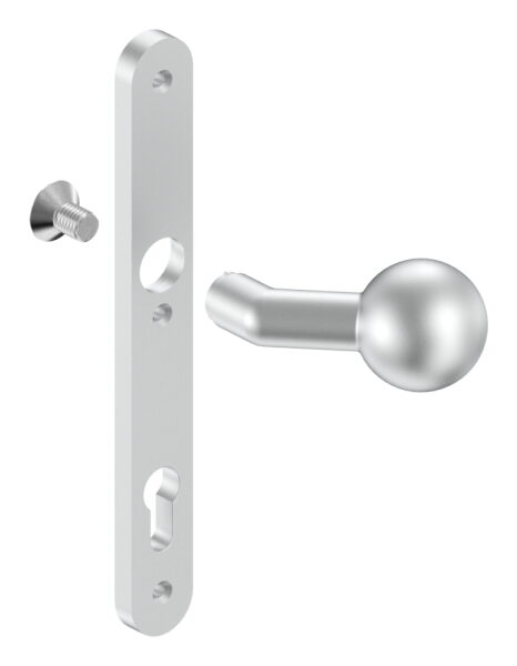 Langschild mit festem Türdrücker, LI und RE umstellbar, aus ALU EV1, 30x245x10mm, passend für Einsteckschlösser, Abstand 92mm mit 3 Bohrungen