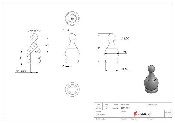 Zierspitze mit Bohrung Ø 12,5mm