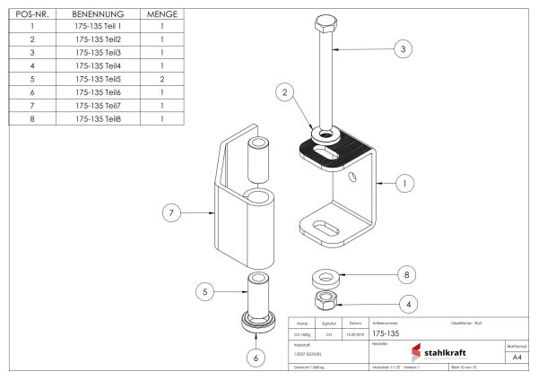 Torband zum Anschweißen, Öffnungswinkel  180°, verstellbar und teilverzinkt, Tragkraft: 135kg