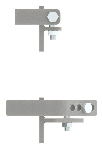 Hebetorbeschlag zum Anschweißen an Metallpfosten, Plattengröße 80x100mm, bis zu 7° Steigung einstellbar, Tragkraft max. 200kg bis max. 2500mm Flügel B:
= Set für einen Torflügel
