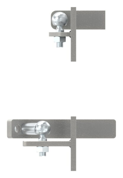 Hebetorbeschlag zum Anschweißen an Metallpfosten, Plattengröße 80x100mm, bis zu 7° Steigung einstellbar, Tragkraft max. 200kg bis max. 2500mm Flügel B:
= Set für einen Torflügel