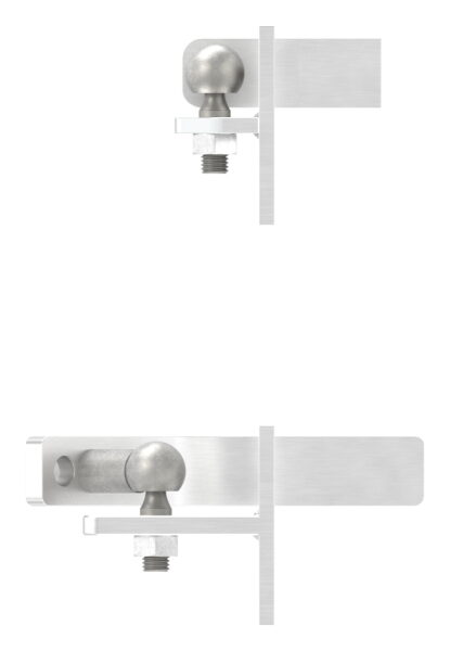 Hebetorbeschlag aus Edelstahl V2A zum Anschweißen an Metallpfosten, Plattengröße 80 x 100mm, bis zu 7° Steigung einstellbar, Tragkraft max. 200kg bis max. 2,5m Flügelbreite
= Set für einen Torflügel