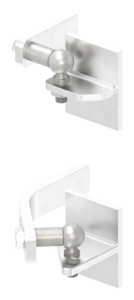 Hebetorbeschlag aus Edelstahl V2A zum Anschweißen an Metallpfosten, Plattengröße 80 x 100mm, bis zu 7° Steigung einstellbar, Tragkraft max. 200kg bis max. 2,5m Flügelbreite
= Set für einen Torflügel