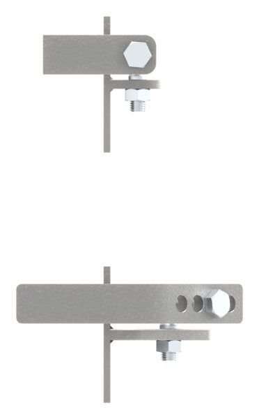 Hebetorbeschlag mit 4 Langlöcher zur Befestigung an gemauerten Pfosten, Plattengröße 120x150mm, Tragkraft 200kg bis max. 2500mm Flügel B:
Achtung: Set ist für einen Torflügel
