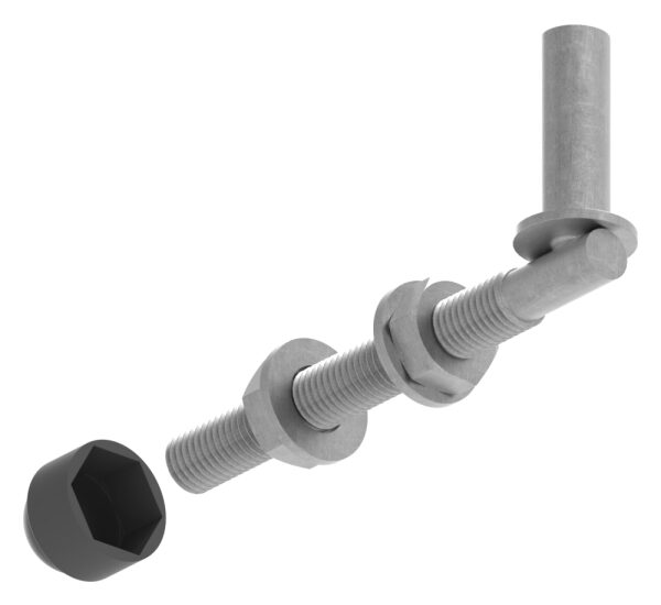 Kloben zum Durchschrauben für Ø 13mm, L: 120mm, inkl. 2x Mutter, 2x Unterlegscheibe und schwarzer Abdeckkappe, feuerverzinkt, VPE = 1 Paar