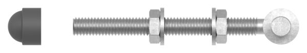 Kloben zum Durchschrauben für Ø 13mm, L: 140mm, inkl. 2x Mutter, 2x Unterlegscheibe und schwarzer Abdeckkappe, feuerverzinkt, VPE = 1 Paar