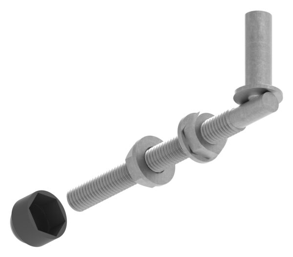 Kloben zum Durchschrauben für Ø 13mm, L: 140mm, inkl. 2x Mutter, 2x Unterlegscheibe und schwarzer Abdeckkappe, feuerverzinkt, VPE = 1 Paar
