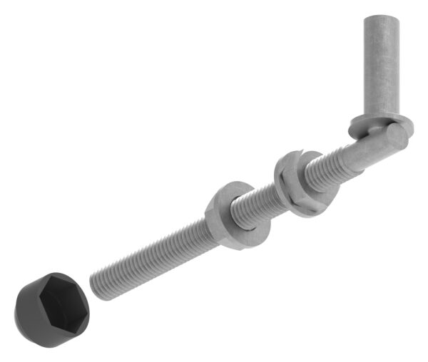 Kloben zum Durchschrauben für Ø 13mm, L: 160mm, inkl. 2x Mutter, 2x Unterlegscheibe und schwarzer Abdeckkappe, feuerverzinkt, VPE = 1 Paar