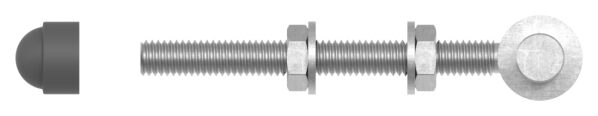 Kloben zum Durchschrauben für Ø 16mm, L: 140mm, inkl. 2x Mutter, 2x Unterlegscheibe und schwarzer Abdeckkappe, feuerverzinkt, VPE = 1 Paar