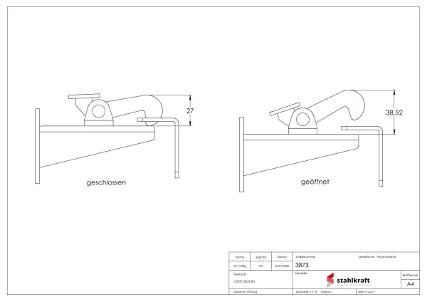 Torfeststeller für Wandbefestigung, feuerverzinkt zum Anschrauben mit versenkten Schraublöchern, mit Gegenplatte