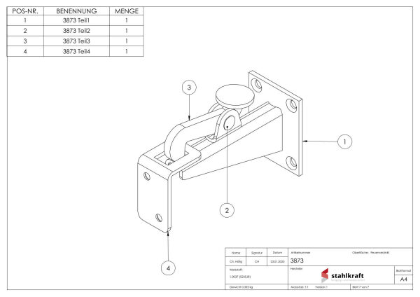 Torfeststeller für Wandbefestigung, feuerverzinkt zum Anschrauben mit versenkten Schraublöchern, mit Gegenplatte