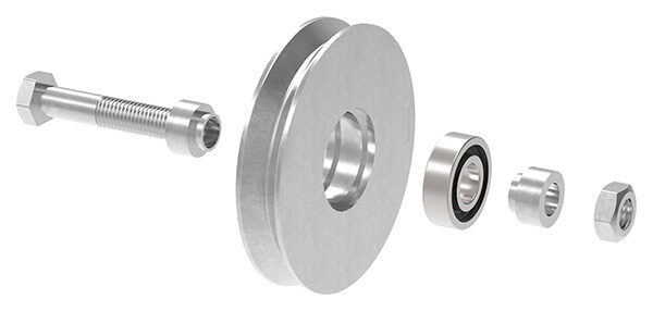 Schiebetorrolle 117mm mit V-Rille, mit einem Kugellager, verzinkt, Tragkraft 240kg