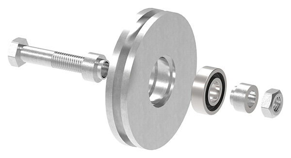Schiebetorrolle 117mm mit U-Rille 8x8mm, mit einem Kugellager, verzinkt, Tragkraft 240kg
