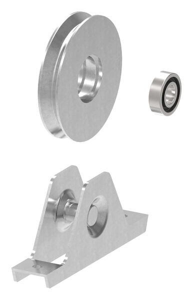Schiebetorrolle 117mm mit V-Rille, mit einem Kugellager, verzinkt, Tragkraft 220kg