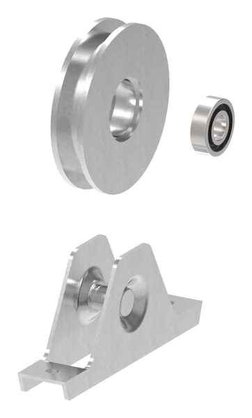 Schiebetorrolle 117mm mit U-Rille 16x10mm, mit einem Kugellager, verzinkt, Tragkraft 220kg