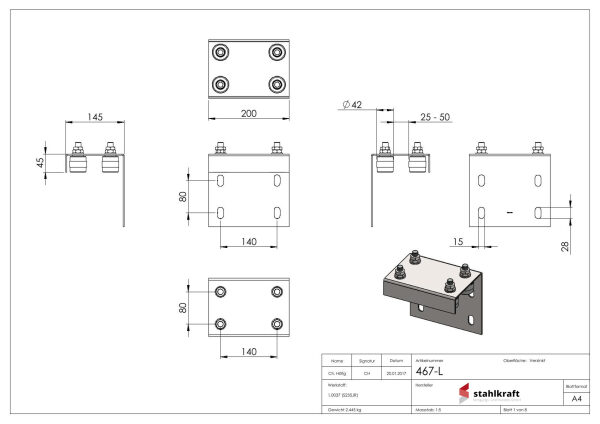 Führungsbügel verstellbar mit Rollen aus Nylon,...