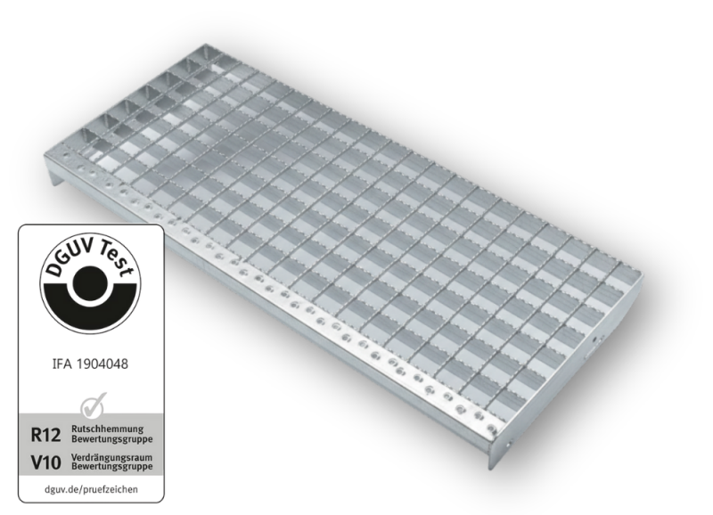 Gitterroststufe | 1000x270 mm | 30x3 mm | 30x30 mm | R12 | Stahl feuerverzinkt
