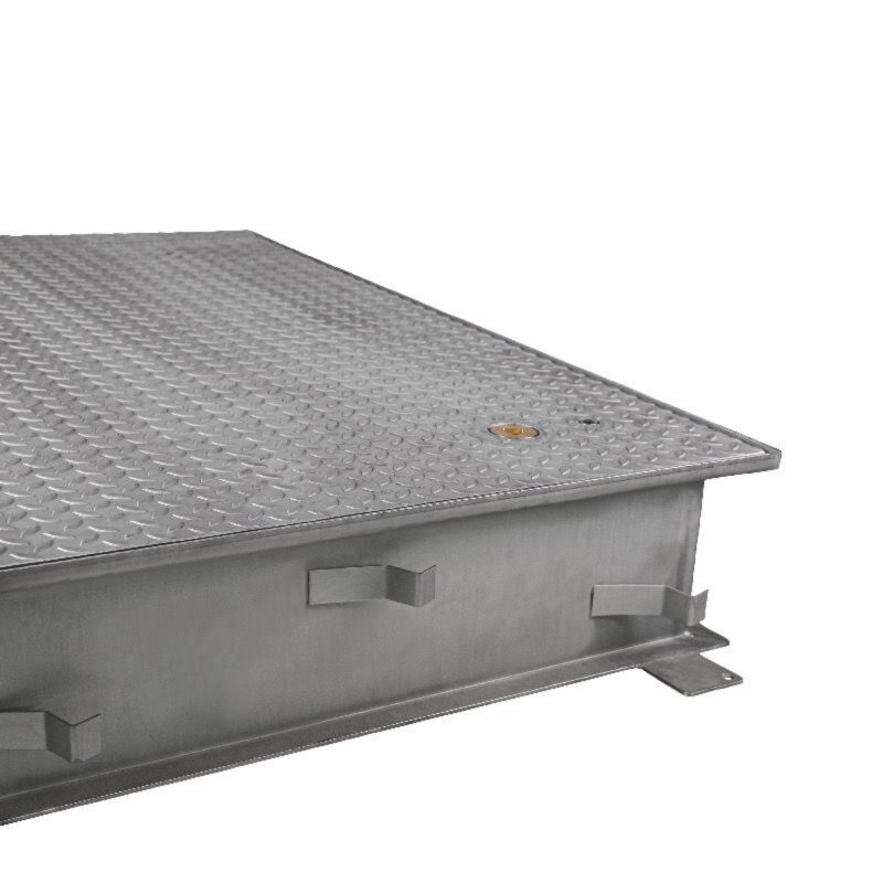 Schachtabdeckung Edelstahl V2A | nach DIN EN 124 Klasse B125 | PKW-befahrbar | Riffelblech | Schachtdeckel mit Gasdruckfeder