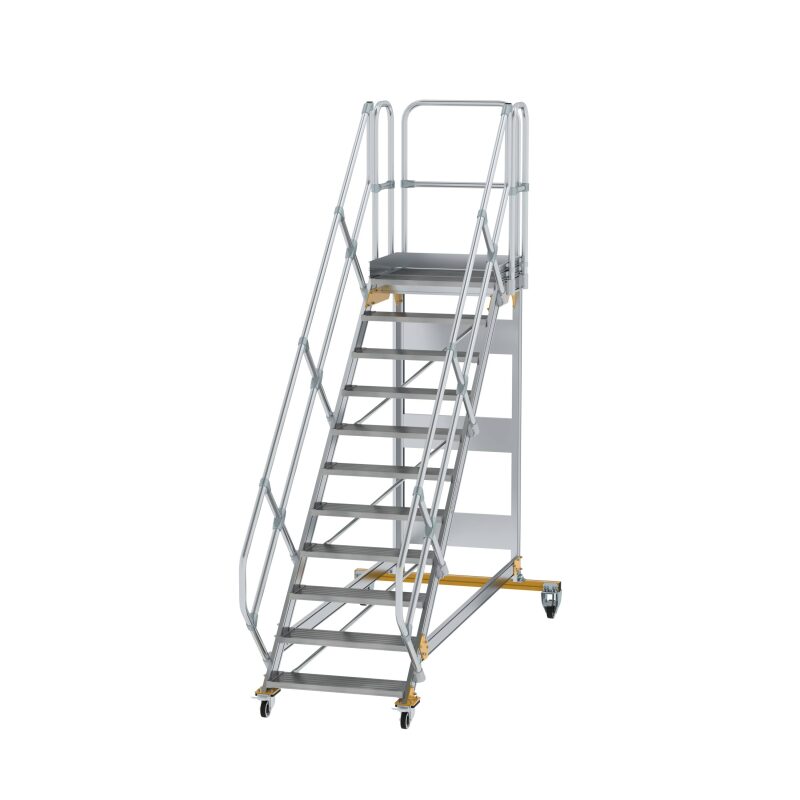 Plattformtreppe 45° fahrbar Stufenbreite 800 mm 11 Stufen Aluminium geriffelt