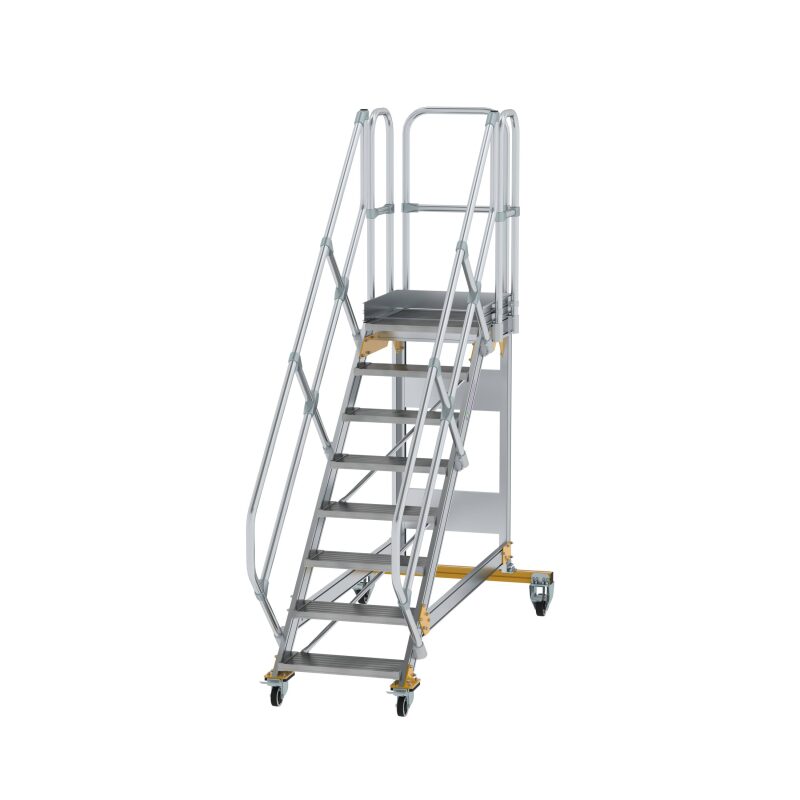 Plattformtreppe 45° fahrbar Stufenbreite 600 mm 8 Stufen Aluminium geriffelt