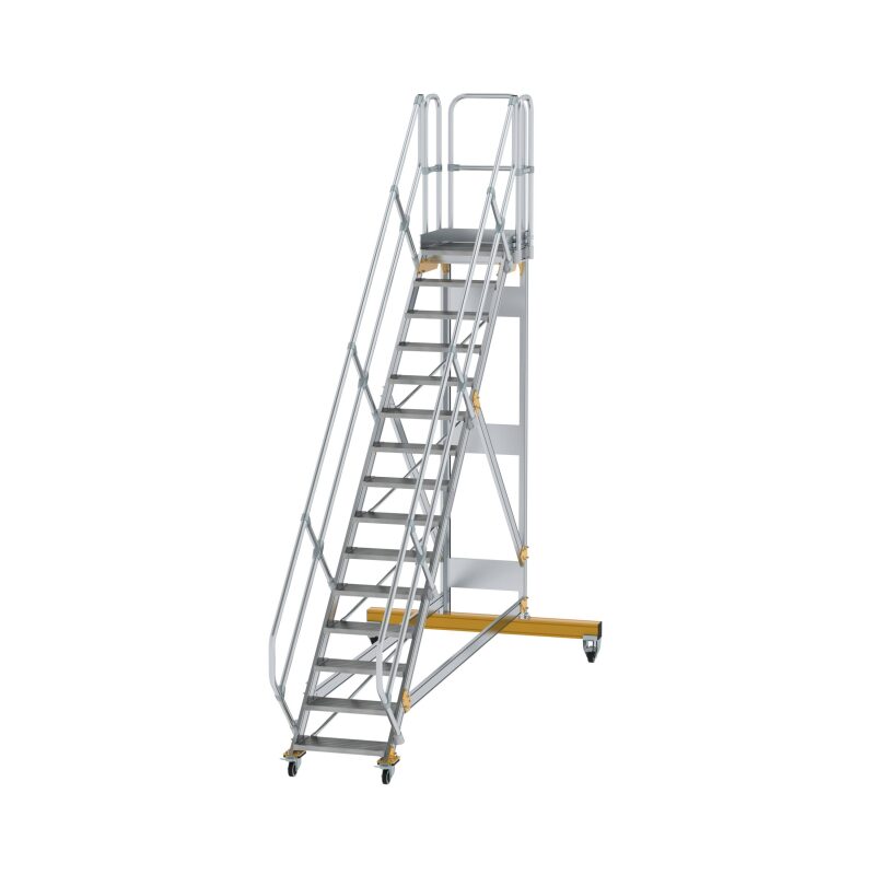 Plattformtreppe 45° fahrbar Stufenbreite 600 mm 15 Stufen Aluminium geriffelt