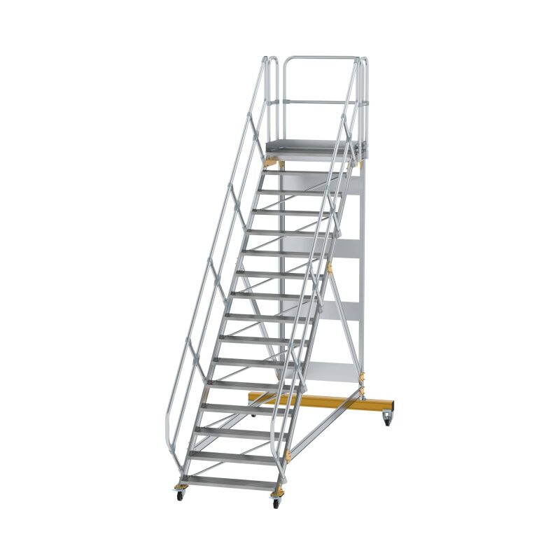 Plattformtreppe 45° fahrbar Stufenbreite 1000mm 16 Stufen Aluminium geriffelt