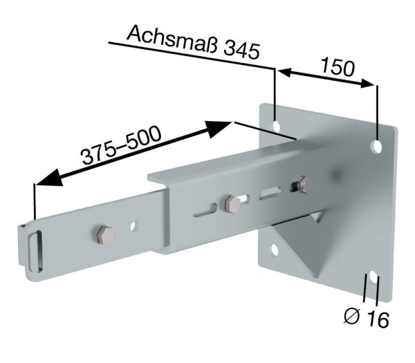 Wandhalter m. Klemmbügel, verstellbar 375-500mm, Stahl verzinkt