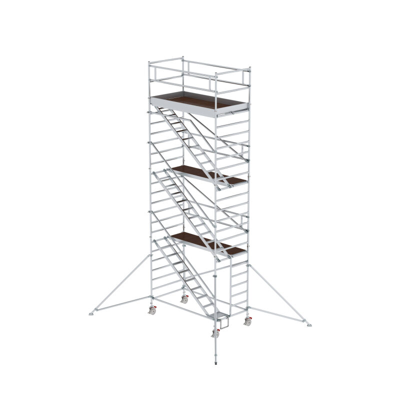 Rollgerüst 1,35 x 2,45 m mit Schrägaufstiegen & Ausleger Plattformhöhe 6,35 m