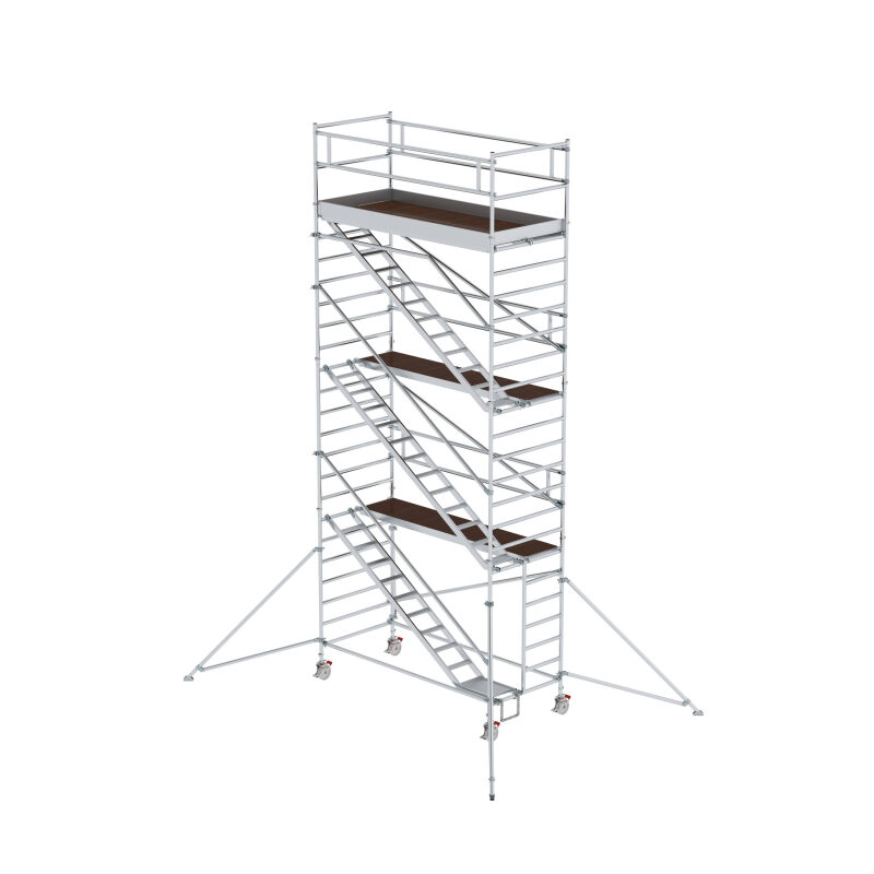 Rollgerüst 1,35 x 3,0 m mit Schrägaufstiegen & Ausleger Plattformhöhe 6,35 m