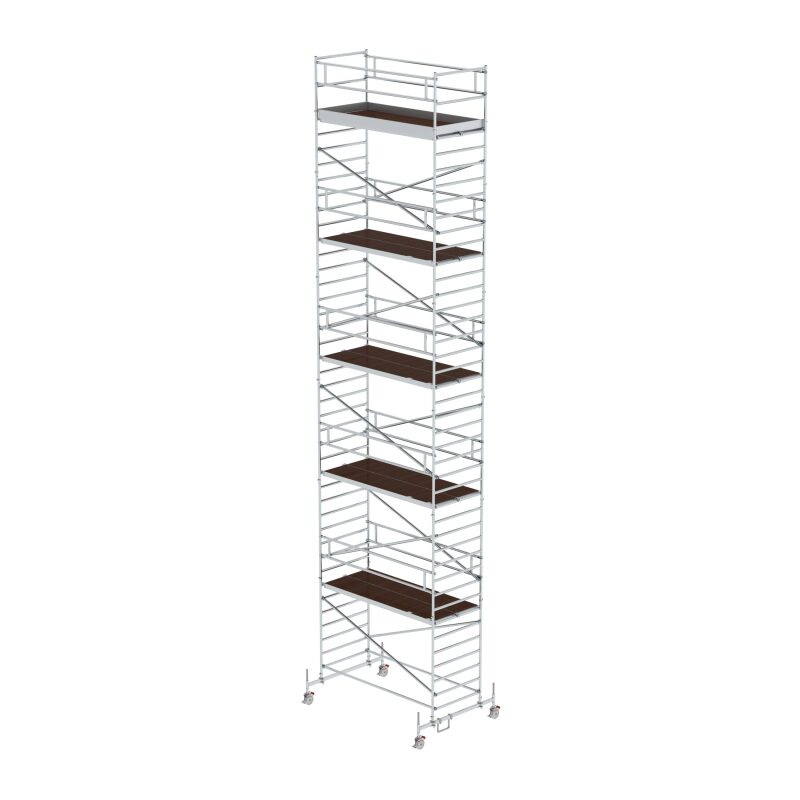 Rollgerüst 1,35 x 3,0 m mit Fahrbalken und Doppel-Plattform Plattformhöhe 11,45 m