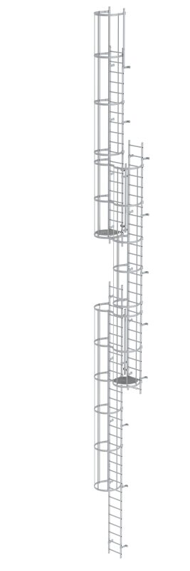 Mehrzügige Steigleiter mit Rückenschutz (Maschinen) Aluminium blank 16,32m