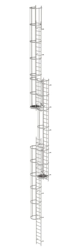 Mehrzügige Steigleiter mit Rückenschutz (Maschinen) Edelstahl 18,00m