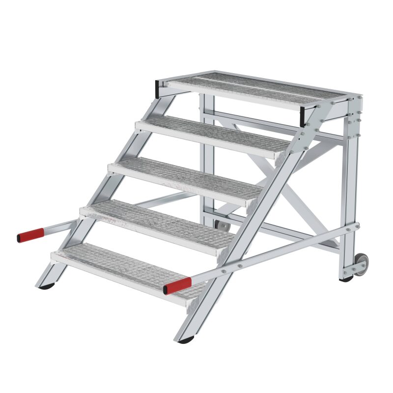 Arbeitspodest fahrbar, Stufenbreite 1000 mm, Stahl-Gitterrost 5 Stufen