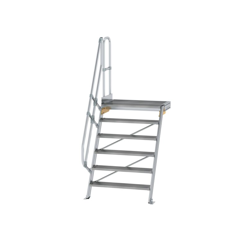 Treppe mit Plattform 60° Stufenbreite 1000 mm 6 Stufen Aluminium geriffelt