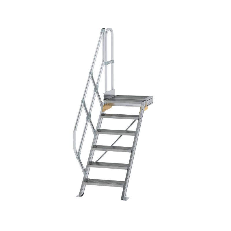 Treppe mit Plattform 45° Stufenbreite 600 mm 6 Stufen Aluminium geriffelt