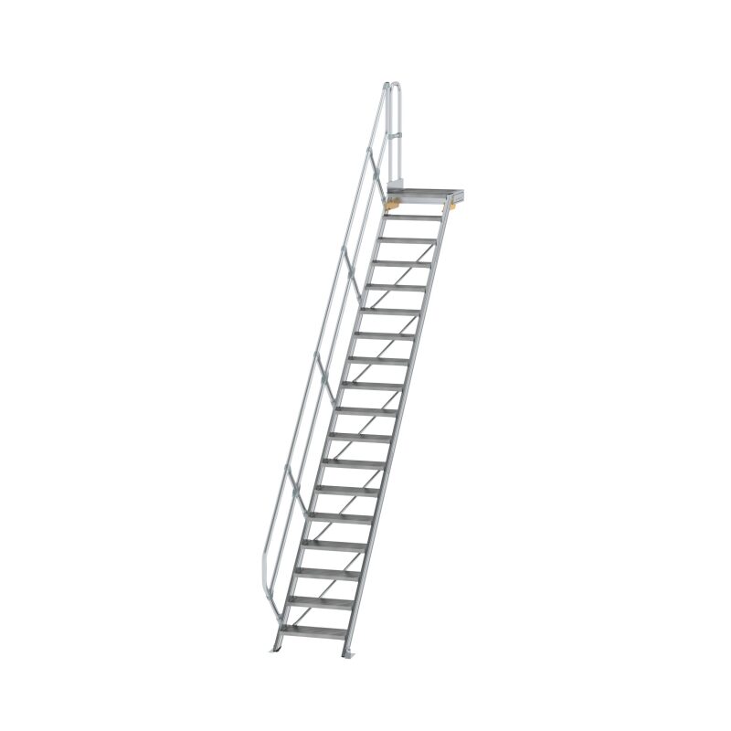 Treppe mit Plattform 45° Stufenbreite 600 mm 18 Stufen Aluminium geriffelt