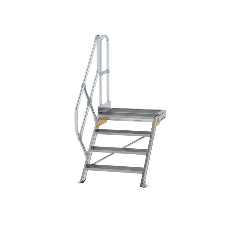 Treppe mit Plattform 45° Stufenbreite 800 mm 4 Stufen Aluminium geriffelt