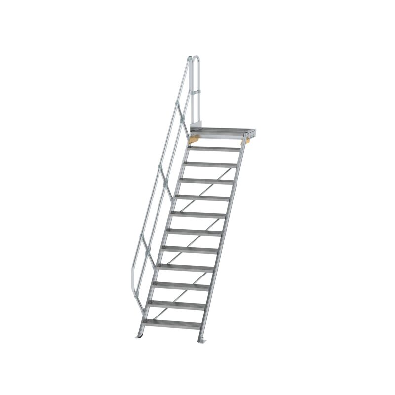 Treppe mit Plattform 45° Stufenbreite 800 mm 12 Stufen Aluminium geriffelt