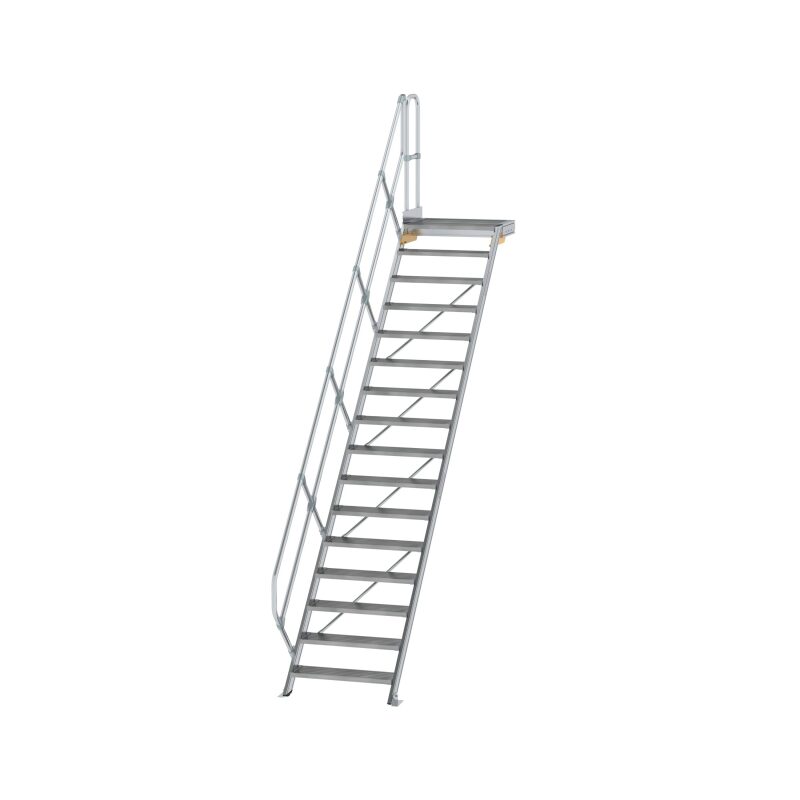 Treppe mit Plattform 45° Stufenbreite 800 mm 16 Stufen Aluminium geriffelt