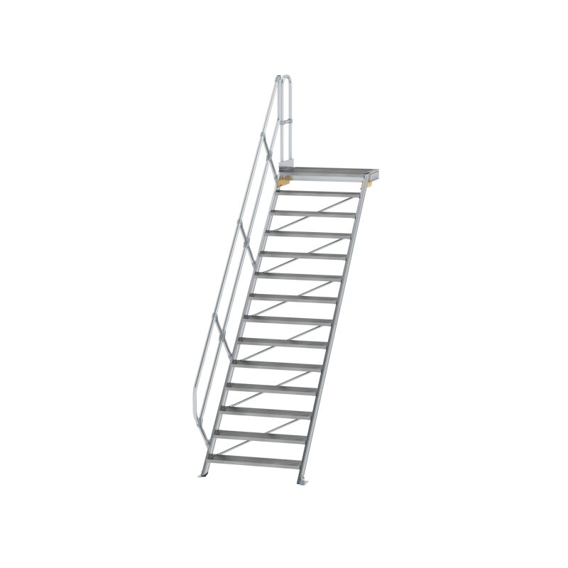 Treppe mit Plattform 45° Stufenbreite 1000 mm 14 Stufen Aluminium geriffelt