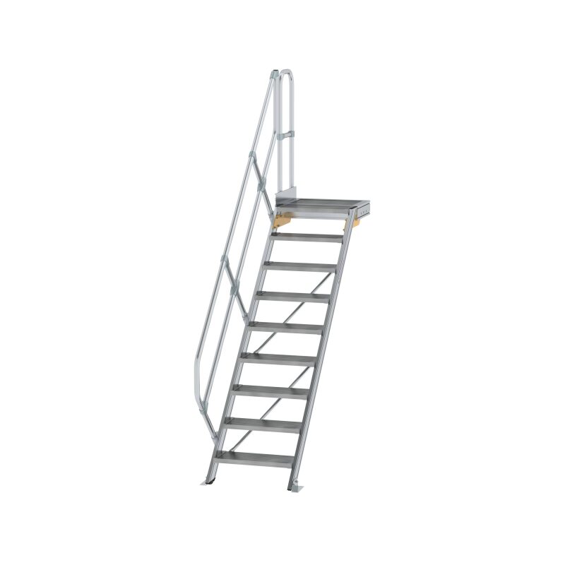 Treppe mit Plattform 45° Stufenbreite 600 mm 9 Stufen Aluminium geriffelt