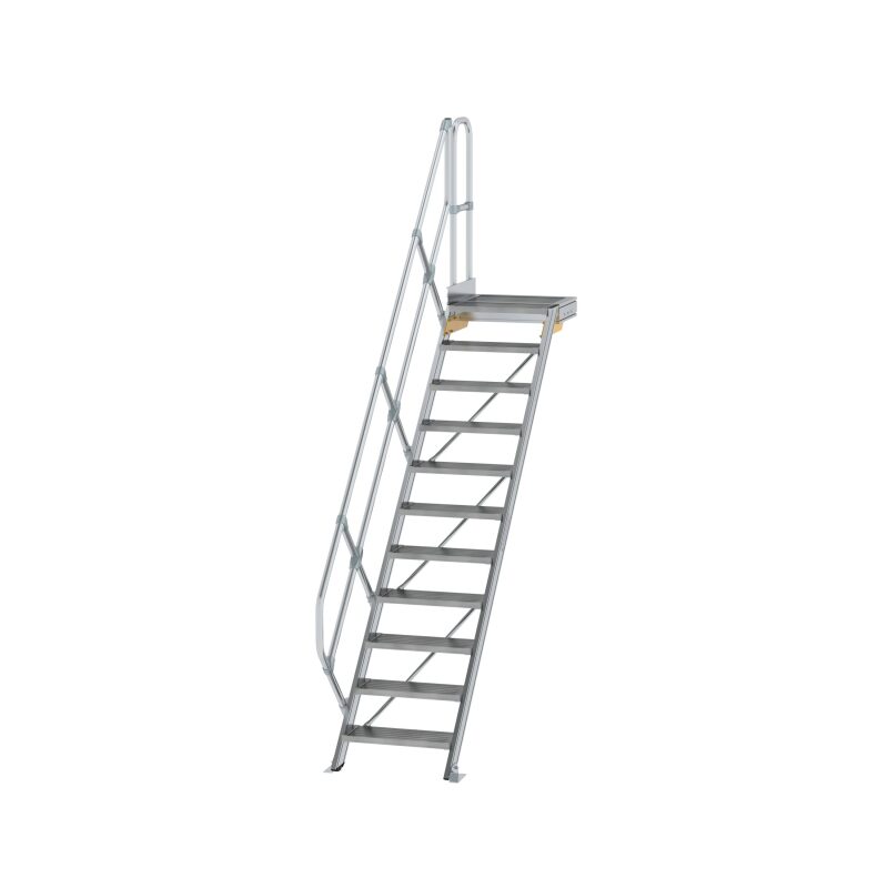 Treppe mit Plattform 45° Stufenbreite 600 mm 11 Stufen Aluminium geriffelt