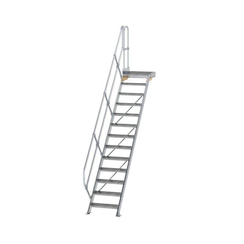 Treppe mit Plattform 45° Stufenbreite 600 mm 13 Stufen Aluminium geriffelt